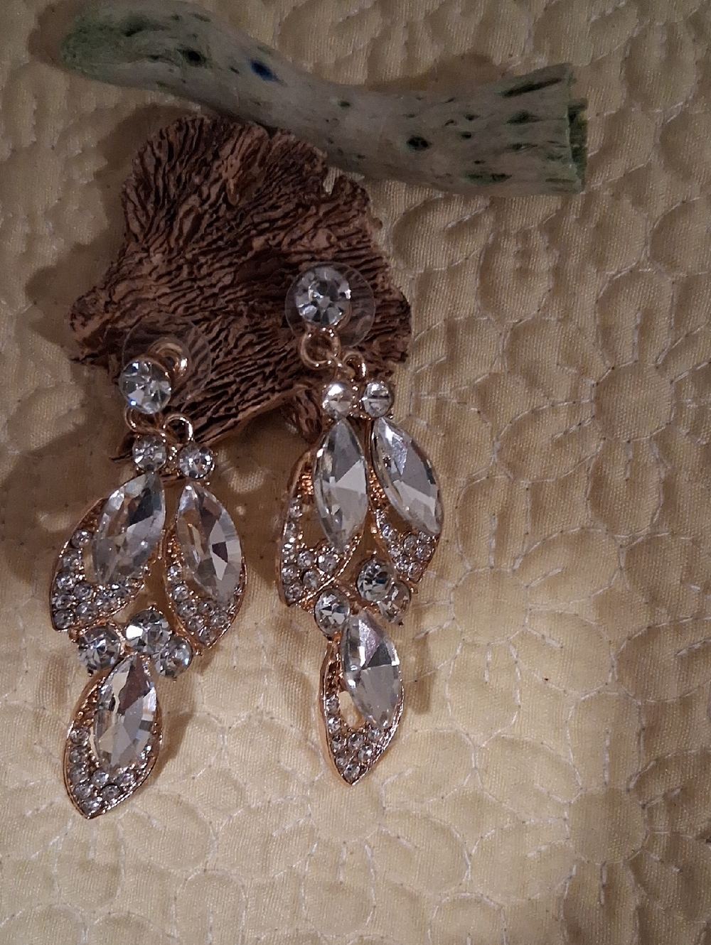 Gold-Tone Crystal Leaf Drop Earrings in Clear
